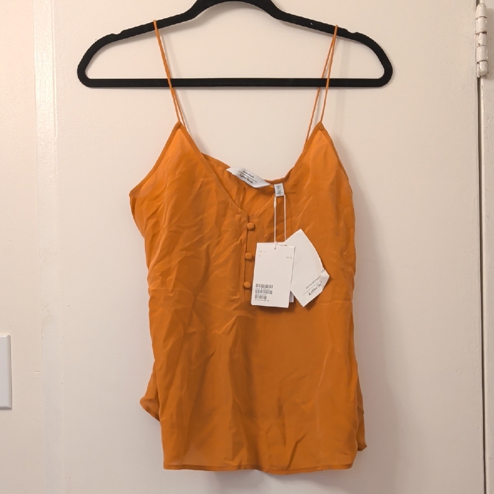 NWT & Other Stories Paris Atelier Silk Button Front Tank Top Orange Size S US 4